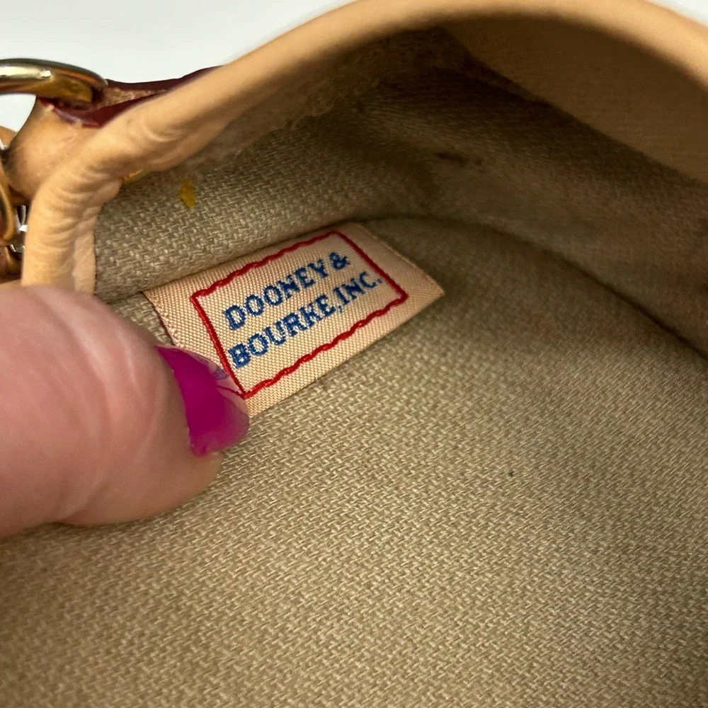 Dooney & Bourke DB Monogram Wristlet Pouch Burgundy Canvas Leather Trim - Picture 6 of 11